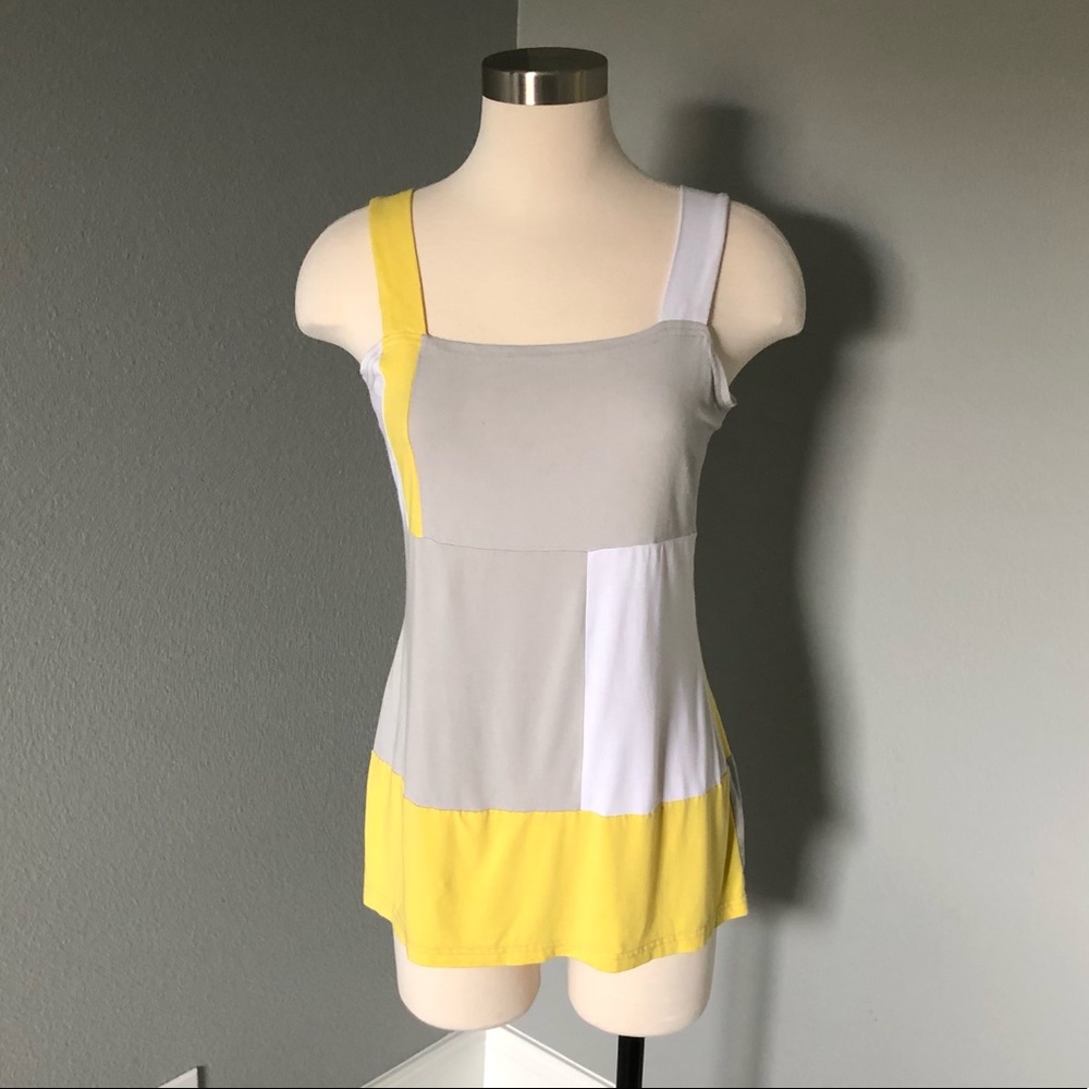 Bialcon Casual Square Neck Thick Strap Color-Block Tunic Tank Top
